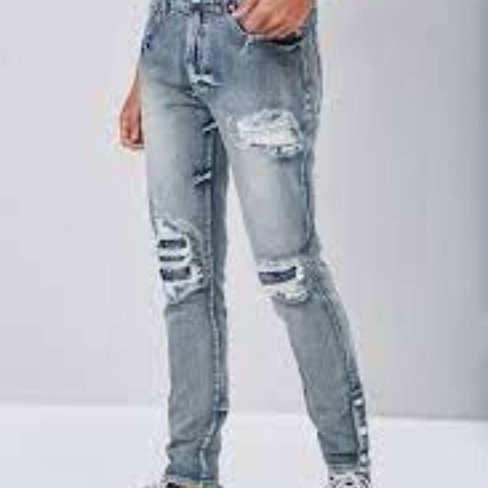 Forever 21 Men Distressed Snap-Button Jeans Size 30